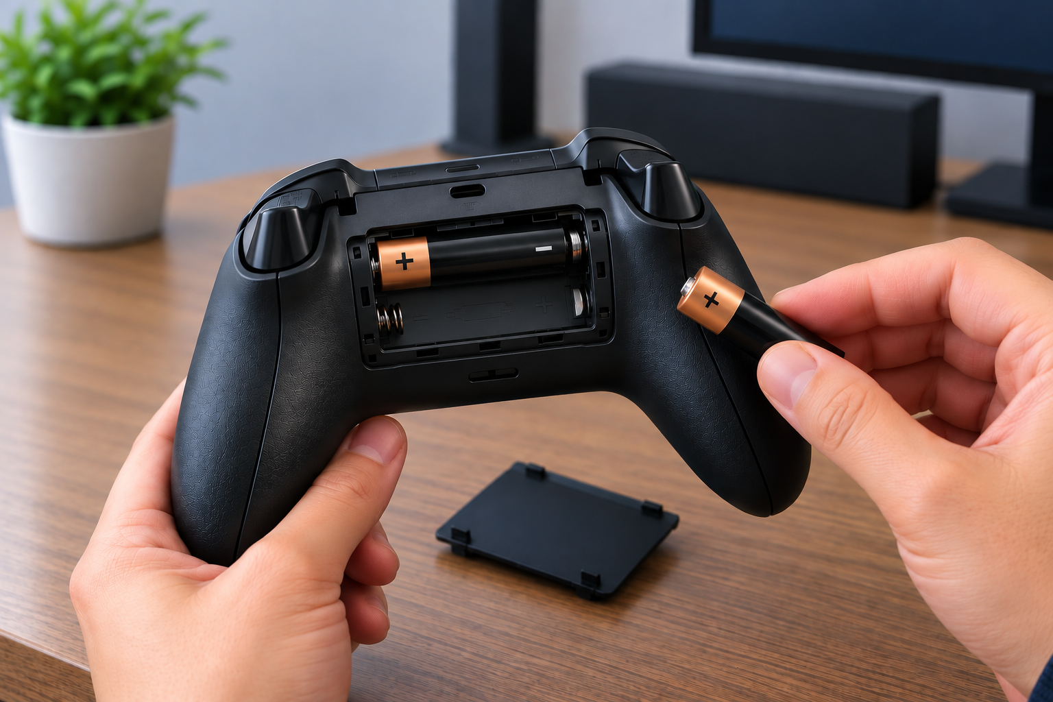 Inserting AA Batteries into Controller